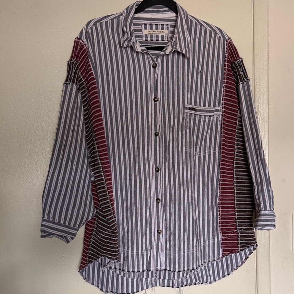 We The Free by Free People L Striped Button-Down with Red Accent Panels